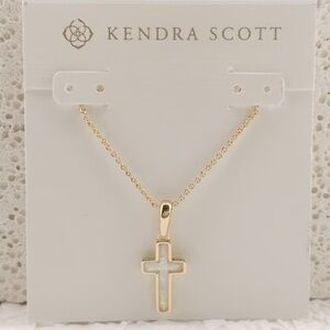 Kendra Scott Cross Gold Pendant Necklace in Kyocera Opal